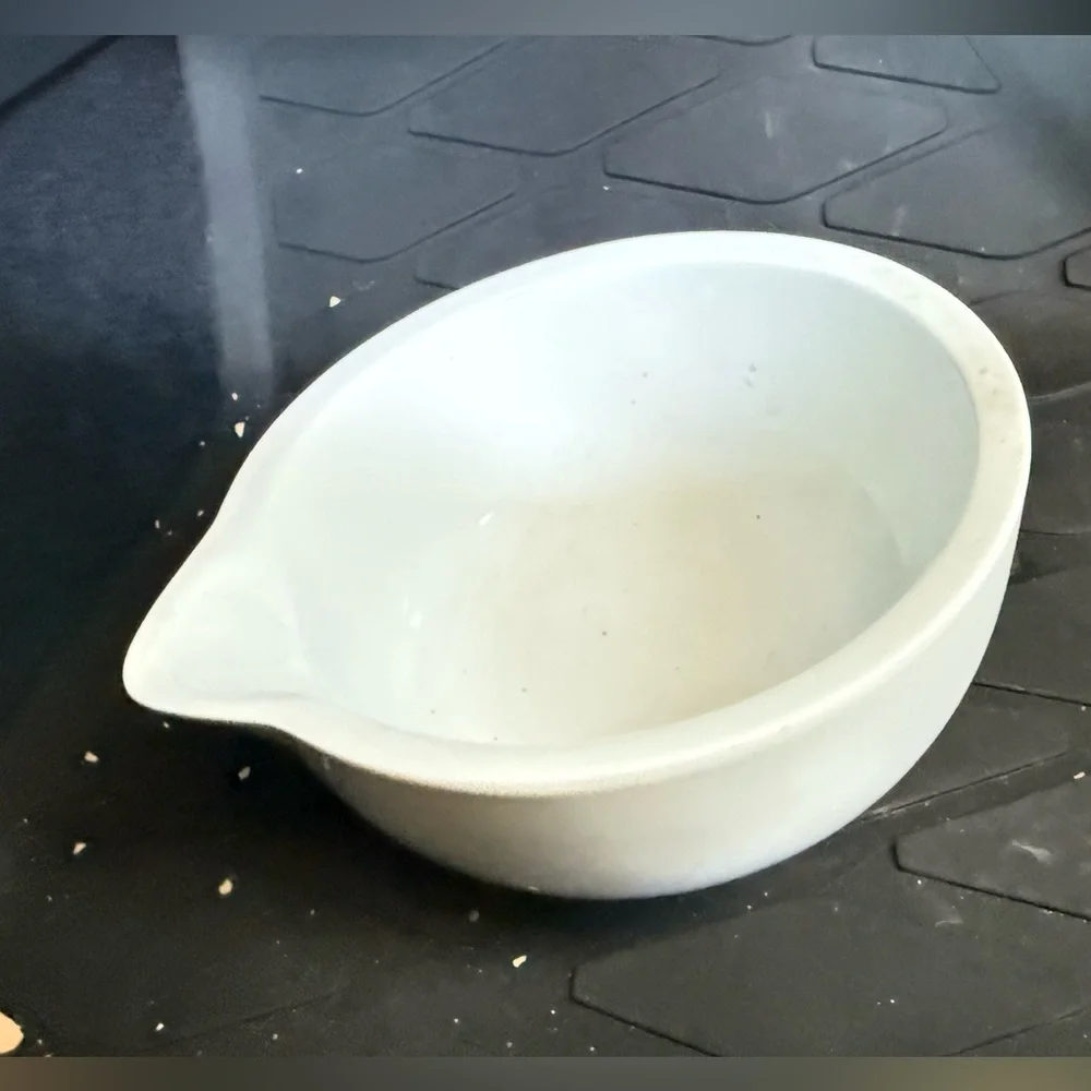 Crate & Barrel white mixing bowl for mixer with spout